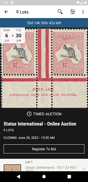 Status International Auction Screenshot 1