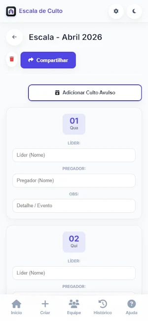 Gerador de Escala de Cultos Screenshot 2