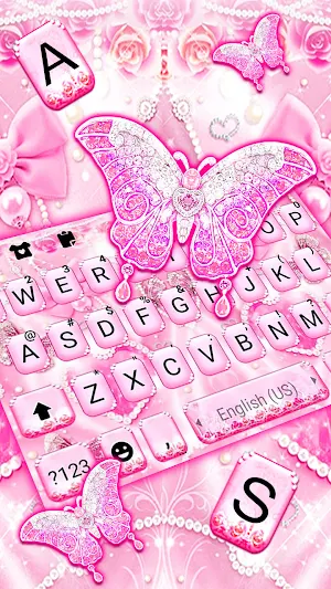 Pink Girly Butterfly Keyboard Background Screenshot 1