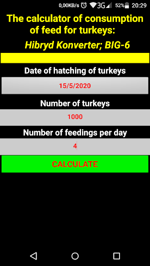 Turkey feed consumption calcul Screenshot 0