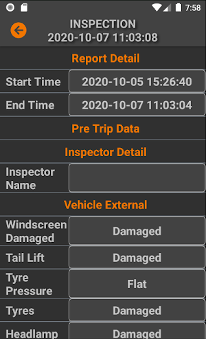 WebIQ Pre-Trip Inspection Screenshot 1