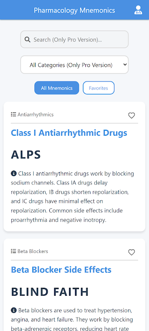 Pharmacology Mnemonics Lite Screenshot 0