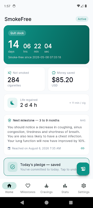 SmokeFree: Quit Smoking Log Screenshot 0