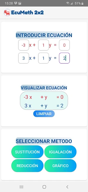 EcuMath 2x2 - Linear Equations 2x2 step by step Screenshot 2