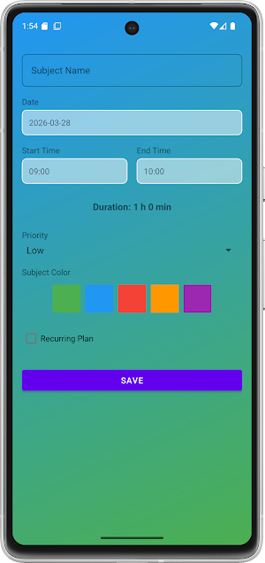 Study Planner Time Calculator Screenshot 2