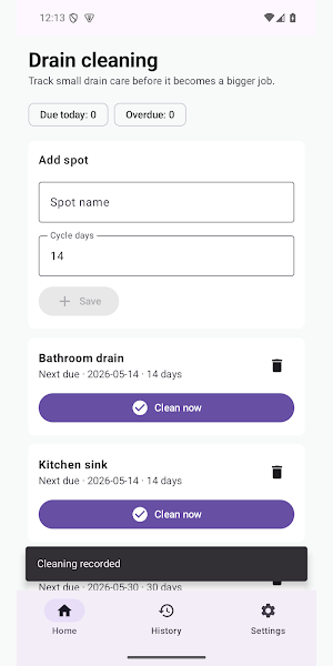 Drain Clean Reminder Screenshot 1