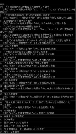正規表現一覧 Screenshot 1