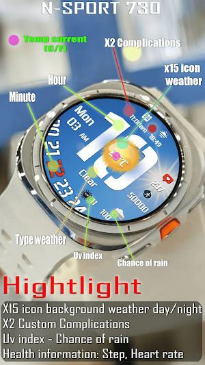 N-SPORT730 WeatherDigital Face Screenshot 2