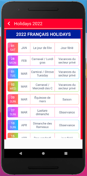 Français Calendrier 2022 Screenshot 2