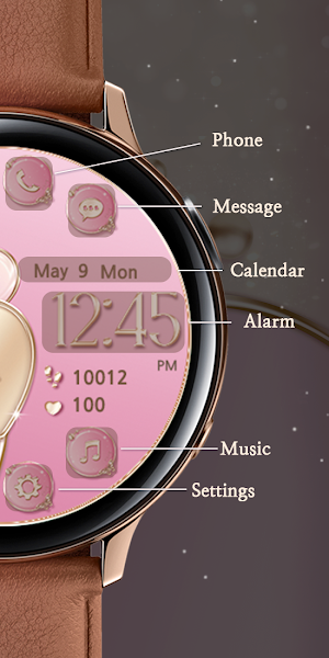 Pink and Gold Heart_Watchface Screenshot 2