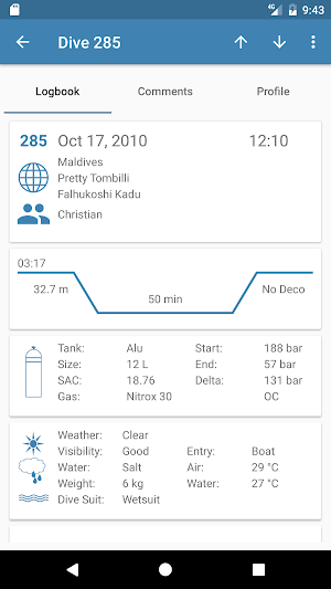 Diving Log Screenshot 2