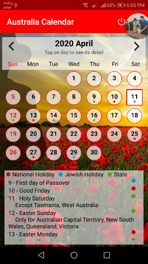 Australian Calendar Screenshot 0