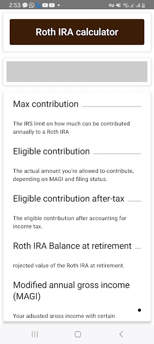 Roth IRA calculator Screenshot 2