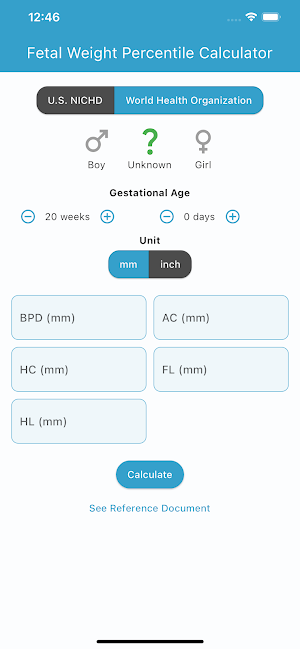 Fetal Percentile Calculator Screenshot 1