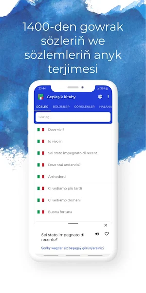 Turkmen-Italian phrasebook Screenshot 2