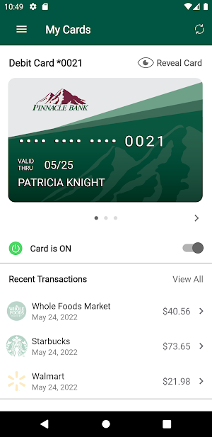 Pinnacle Bank Card Manager Screenshot 0