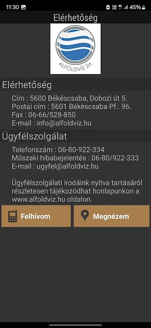 ALFÖLDVÍZ Zrt. Screenshot 1