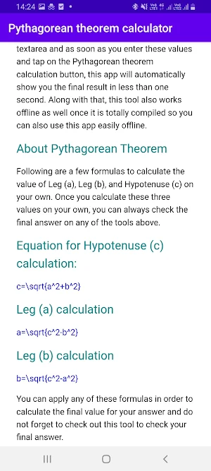 Pythagorean theorem calculator Screenshot 3