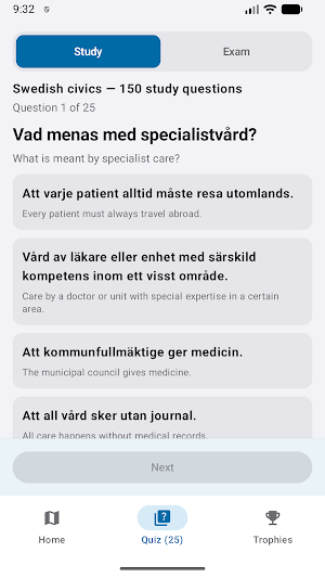 Swedish Citizenship Test Screenshot 1