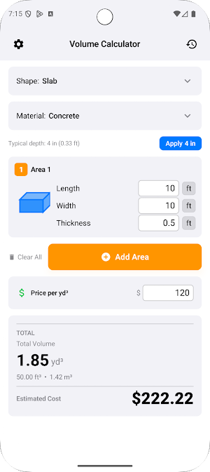 Concrete & Cubic Yard Calc Screenshot 1