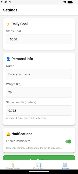 Basic Fitness Tracker Screenshot 1