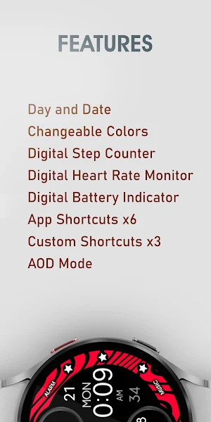 Digital Red Watch Face Screenshot 2