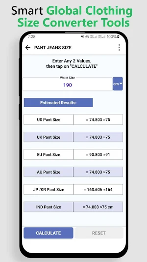 Global Clothing Size Converter Screenshot 1