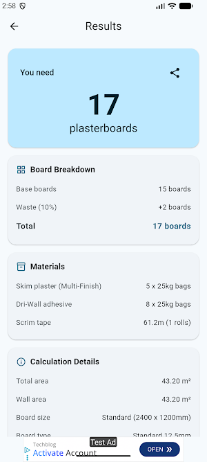 Plastering Calculator Screenshot 2