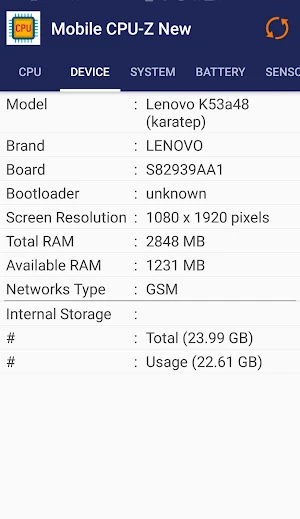 Mobile CPU-Z Screenshot 1