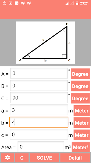 Right Angled Triangle Calculator and Solver Screenshot 1