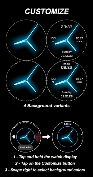EY02 Blue Glow Watchface Screenshot 3