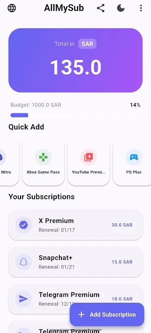 Subscription Tracker & Bills Screenshot 0