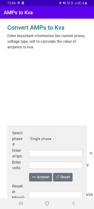 AMPs to Kva Converter Screenshot 0