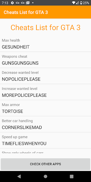 Cheat Codes List for III Screenshot 0