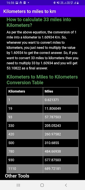Kilometers to miles to km Screenshot 3