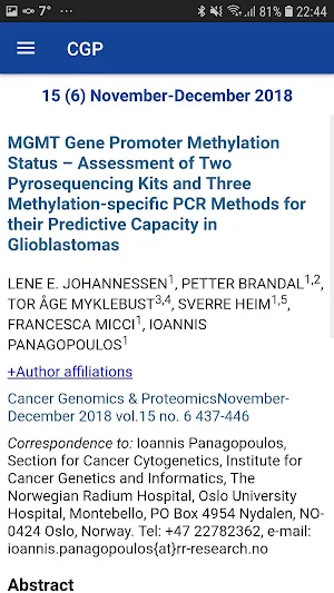 Cancer Genomics & Proteomics Journal Screenshot 3