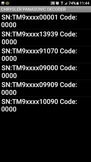 CHRYSLERPanasonic TM9-Serial Radio Code Decoder Screenshot 2