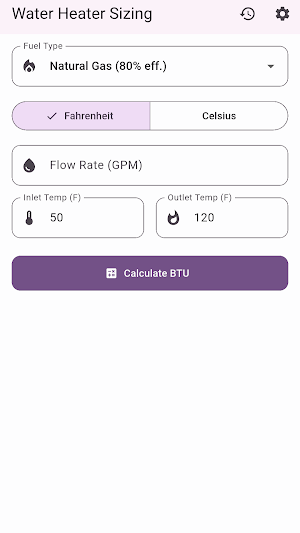 Water Heater Sizing - BTU Screenshot 0