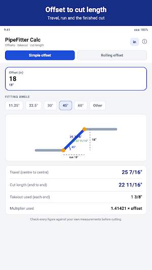 PipeFitter Calc: Offsets Screenshot 2