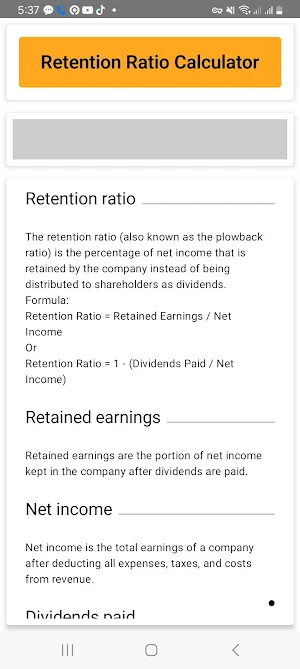 Retention Ratio Calculator Screenshot 1