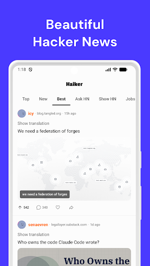 Haiker - Hacker News App Screenshot 0
