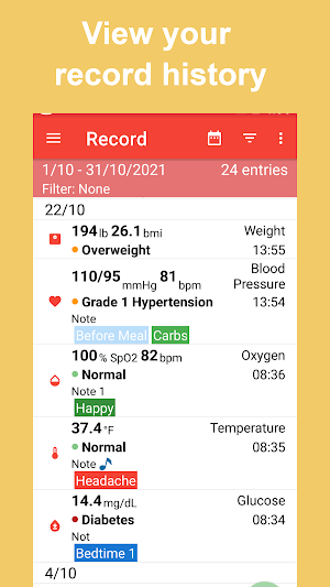 Blood Sugar - Blood Pressure - Vital Signs Tracker screenshot 6
