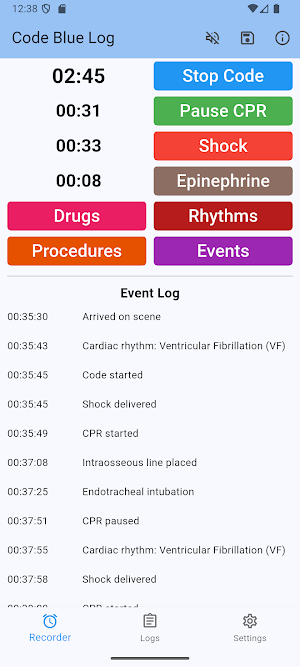 Code Blue Log Screenshot 0