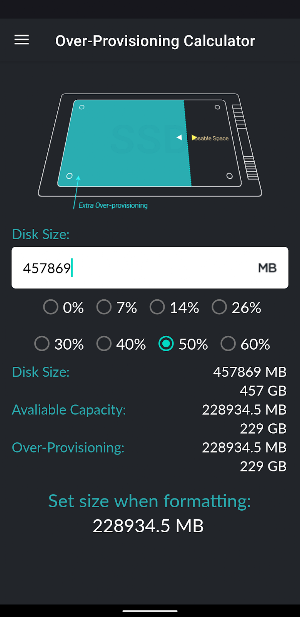 Over-Provisioning Calculator Screenshot 2