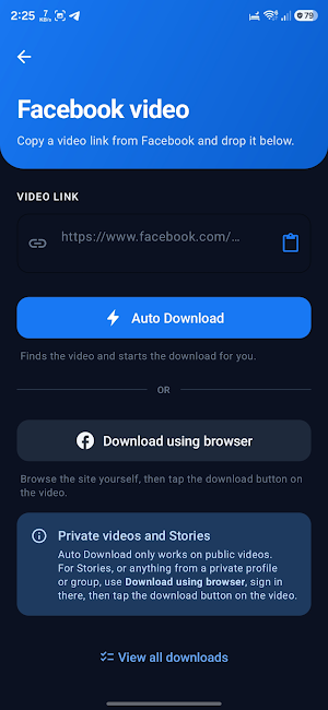 Quik Facebook Video downloader Screenshot 1