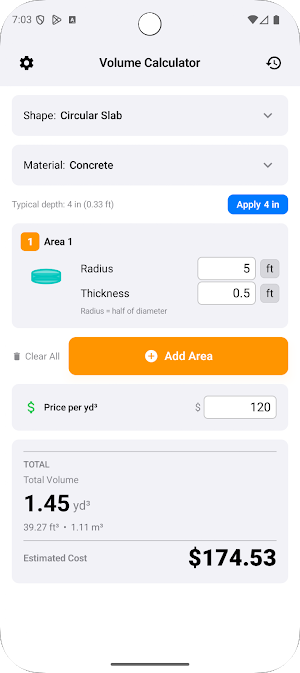 Concrete & Cubic Yard Calc Screenshot 3
