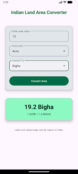 Indian Land Area Converter Screenshot 3