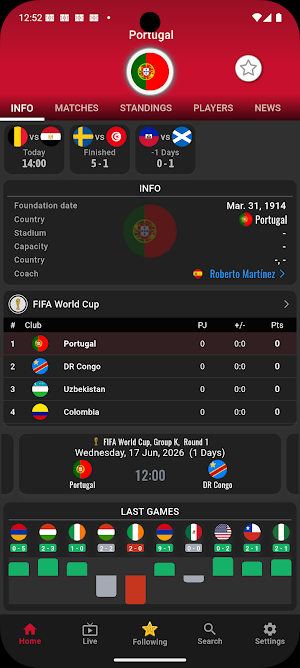 Portugal Soccer Team: Scores Screenshot 0