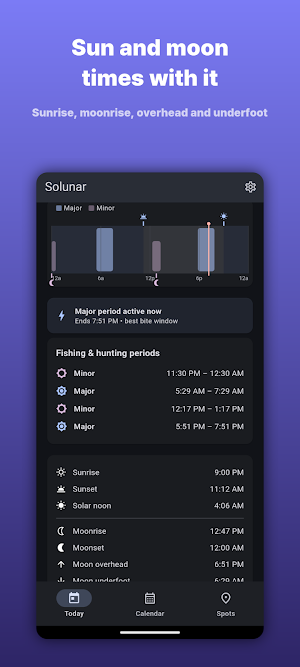 Solunar: Hunt & Fish Times Screenshot 1