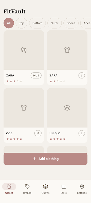 FitVault - Size & Fit Tracker Screenshot 0